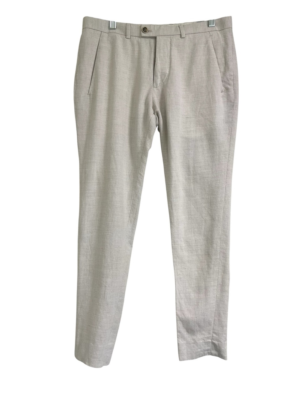 ZARA MAN Light Beige Cotton blend Linen-Like Dress Pants - Tailored Slim 30